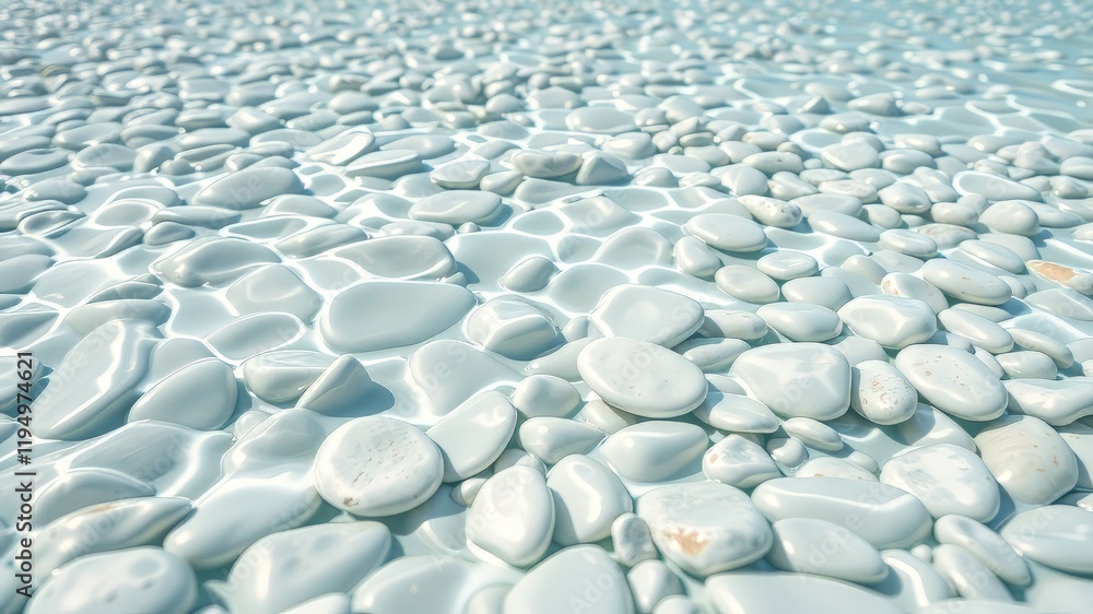 Fototapeta premium Summer Pebbles, Clear Water, Panoramic, White Blue, High-Resolution, Fresh, Natural
