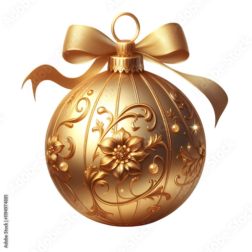 golden christmas ball with ribbon