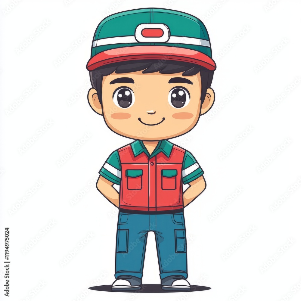 Happy Cartoon Boy Wearing Red Vest and Cap Happy Cartoon Boy Wearing Red Vest and Cap