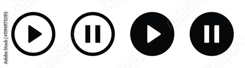 Black and White Play and Pause Media Player Icon Set