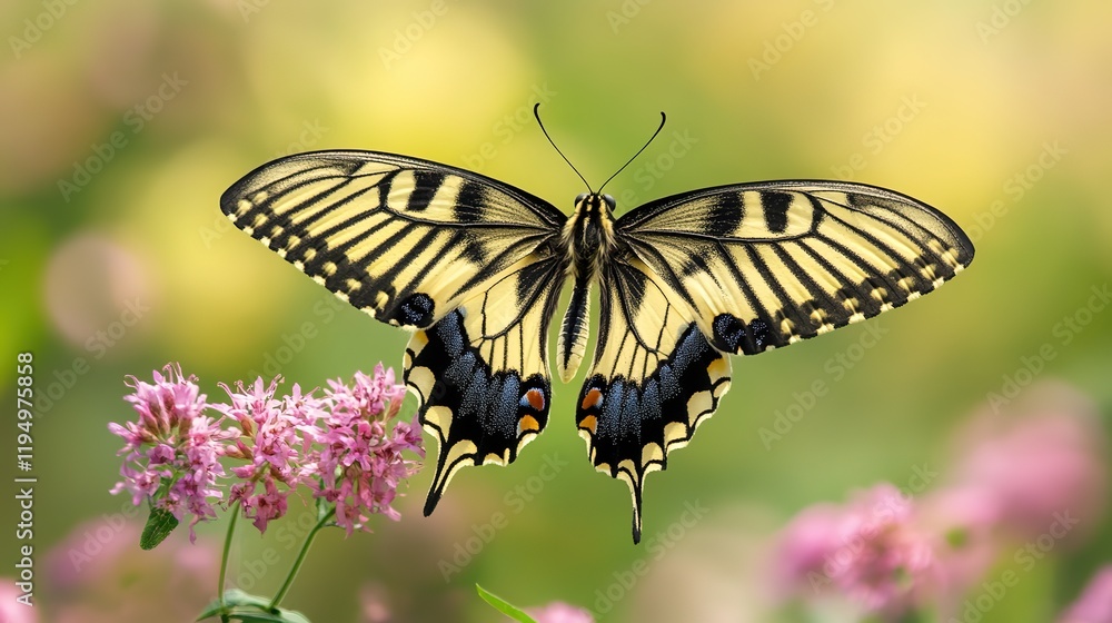 Close-Up Butterfly on Flower with Blurred Floral Background and Copy Space: Blooming Spring Meadow with Wildflowers and Colorful Butterfly for Nature Wildlife Banner, Poster, and Postcard Design Close-Up Butterfly on Flower with Blurred Floral Background and Copy Space: Blooming Spring Meadow with Wildflowers and Colorful Butterfly for Nature Wildlife Banner, Poster, and Postcard Design