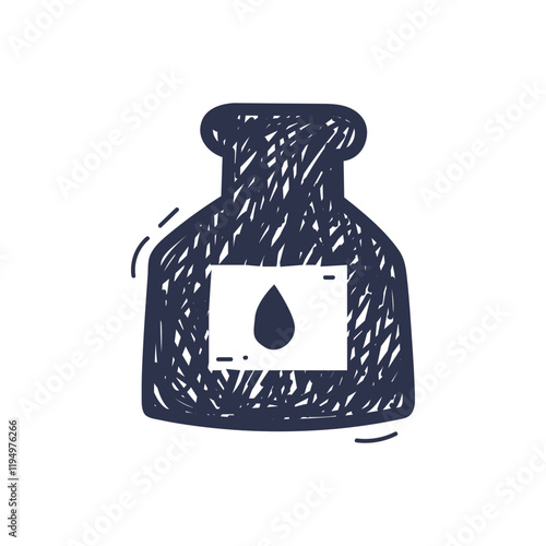 Illustration of an ink bottle with a droplet symbol, symbolizing creativity and writing.