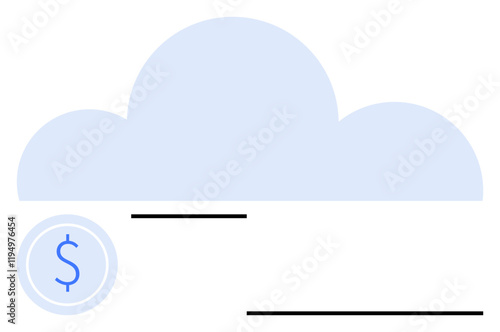 Cloud graphic with dollar sign and horizontal lines, symbolizing online finance, data storage. Ideal for cloud computing, fintech, e-commerce, banking, payments, innovation abstract line flat
