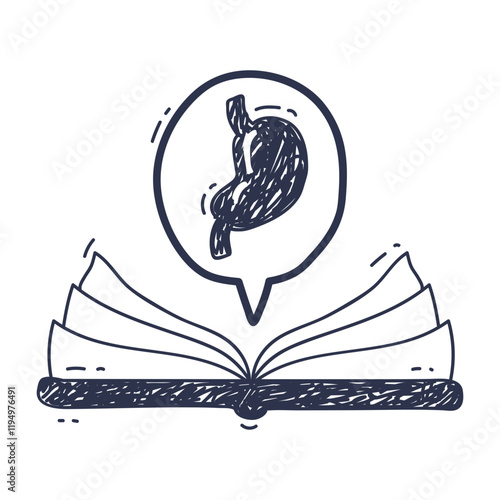 Open recipe book with a stomach icon, symbolizing digestive health and nutrition.