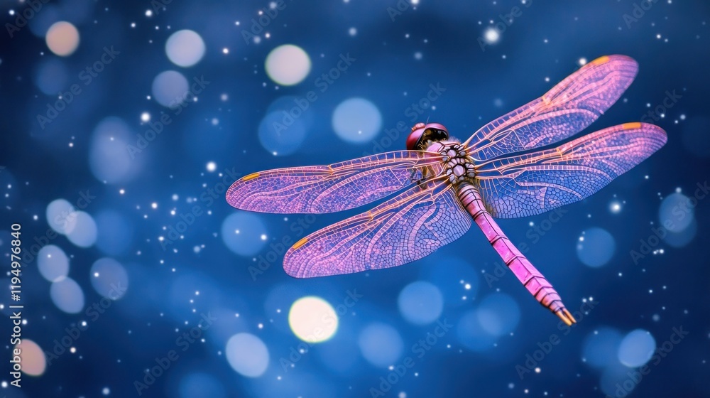 A vibrant dragonfly in flight against a dreamy, bokeh background. A vibrant dragonfly in flight against a dreamy, bokeh background.