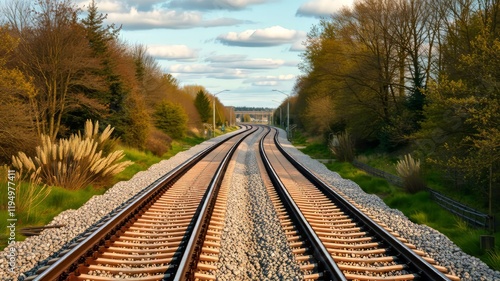 UK Railway Landscape - Daytime, High-Definition, English Rail, Scenic Beauty, Bright Colors, Detailed View photo