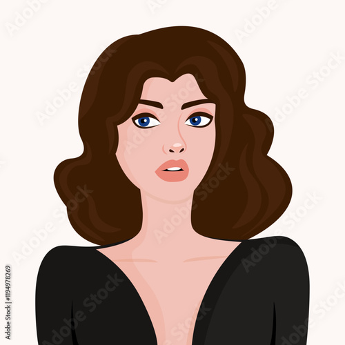 portrait of attractive woman in black dress, illustration vector
