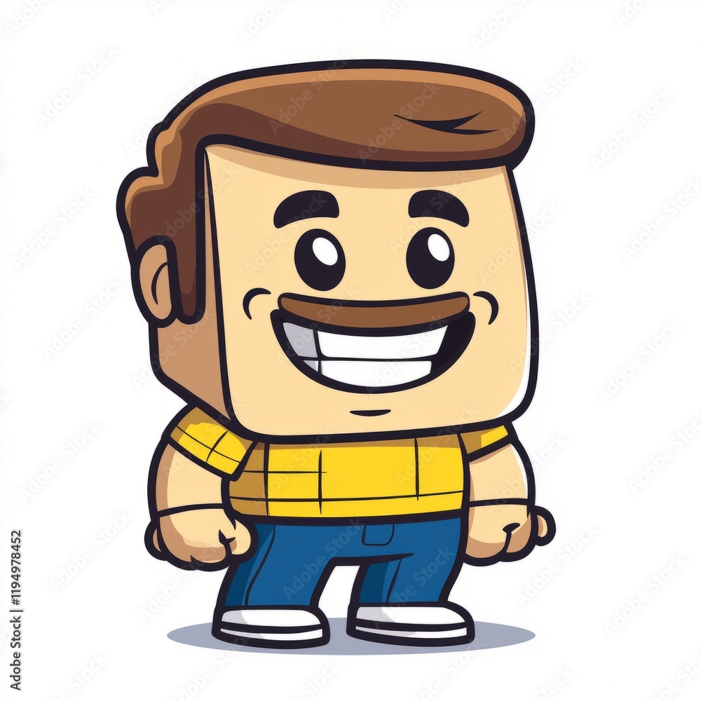 Happy Cartoon Man Wearing Yellow Shirt and Blue Jeans Happy Cartoon Man Wearing Yellow Shirt and Blue Jeans