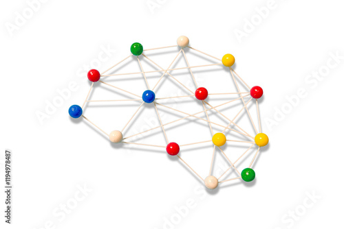 Brain outline made by strings and pins. Mental health and brainstorming concept.