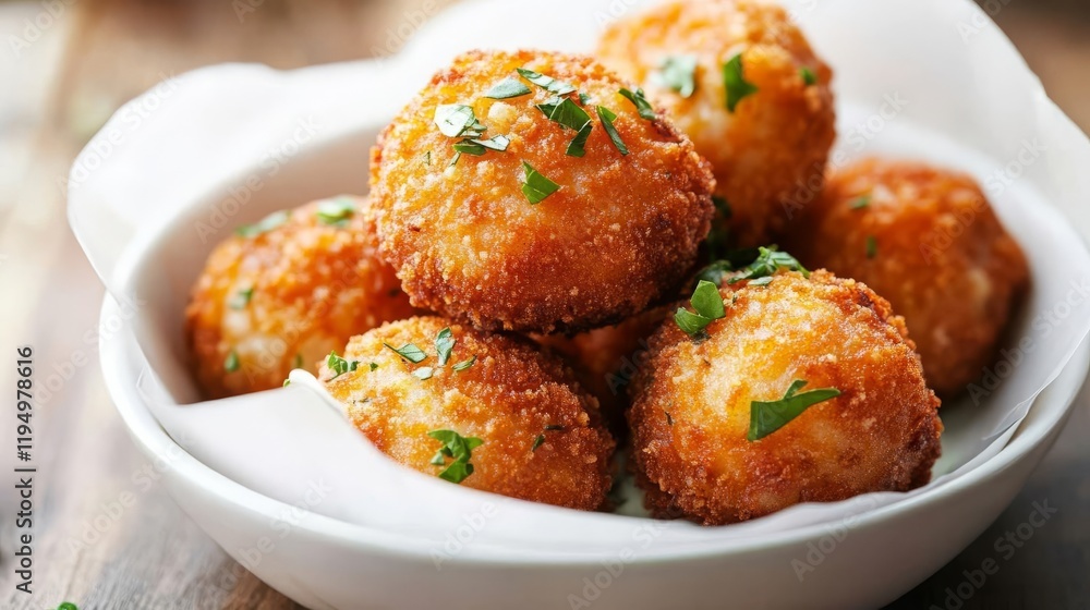 Fried pork bites paired with a fresh herb yogurt dip