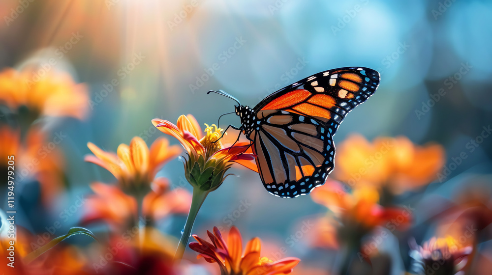 Obraz premium A close up of a monarch butterfly on flowers 