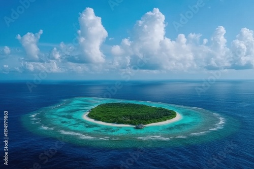 Captivating tropical bliss on funadhoo island with crystal clear waters and bright sky for travel enthusiasts and adventure seekers photo