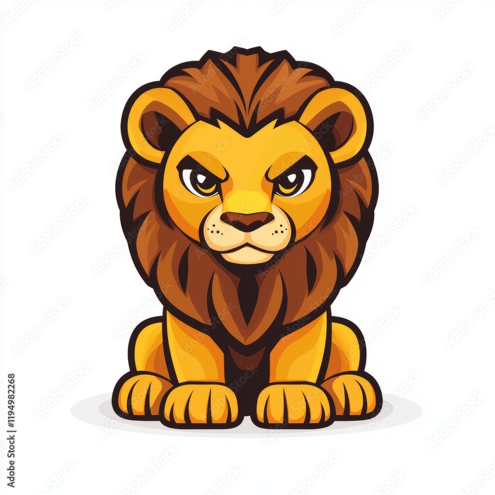 A Cute Cartoon Lion Cub Sitting Calmly