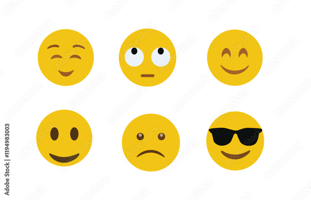 Smile, sad, angry and yellow color emoji set Smile, sad, angry and yellow color emoji set
