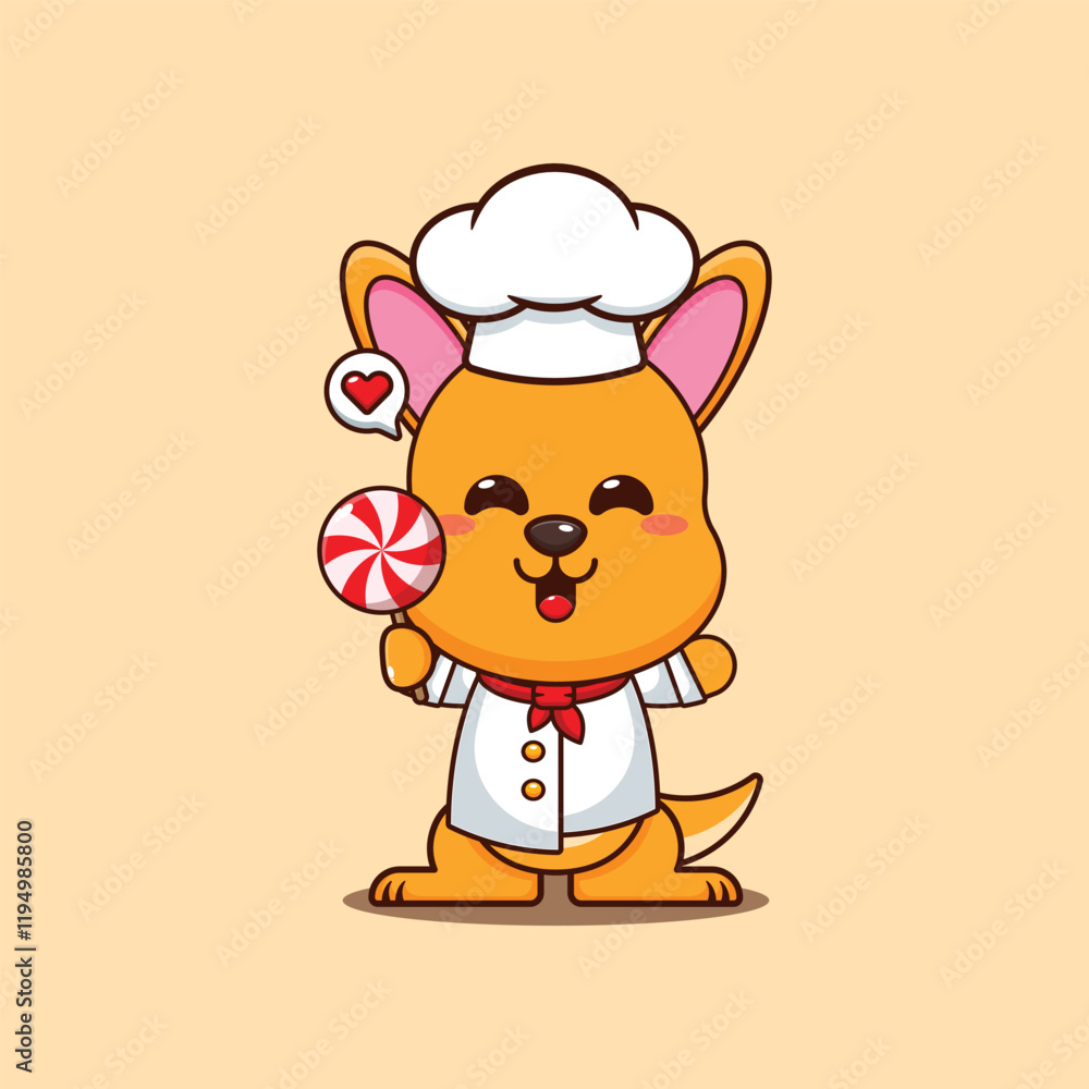 Fototapeta premium chef kangaroo mascot cartoon character holding candy.