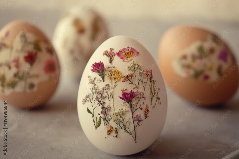 Delicate eggs adorned with intricate floral designs create charm Delicate eggs adorned with intricate floral designs create charm