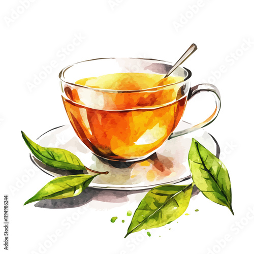 A watercolor vector painting of Black Tea, isolated on a white background. Black Tea vector.

