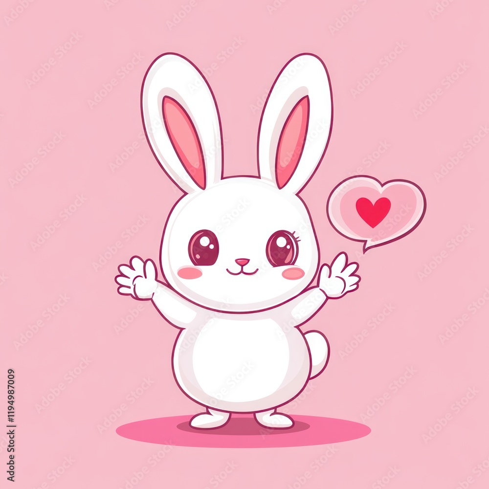 Cute bunny, open arms, pink background, Valentine's Day card Cute bunny, open arms, pink background, Valentine's Day card