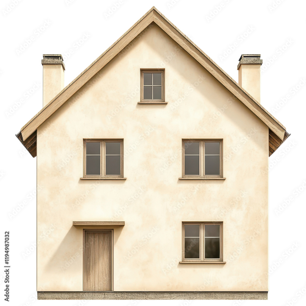 Passive House concept. Simple house exterior with a light facade and symmetrical design. Passive House concept. Simple house exterior with a light facade and symmetrical design.