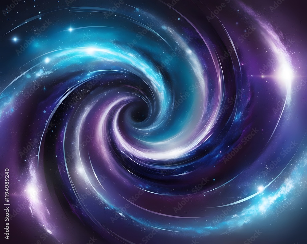 Obraz premium A mesmerizing blend of swirling blues, purples, and silvers, adorned with starlight and glowing orbs, evoking the wonder and elegance of a spiraling galaxy.