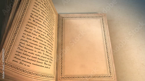 Animation of a book that springs open, turns several pages and works as a dynamic transition into your own image or footage. Gold texture can be used to make unique golden title on the book cover. 
