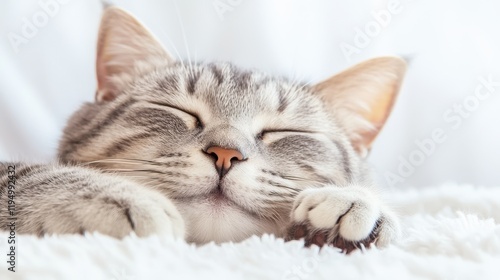 Wallpaper Mural Sweet Dreams: A close-up shot of a contented cat curled up in a cozy bed, eyes closed, exudes tranquility and pure bliss. This heartwarming image captures the essence of feline serenity.  Torontodigital.ca