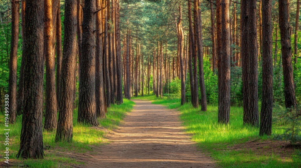 Fototapeta premium Vibrant and Lush: A Forest Replete with Healthy Green Trees, Where Ancient Spruce, Fir, and Pine Thrive