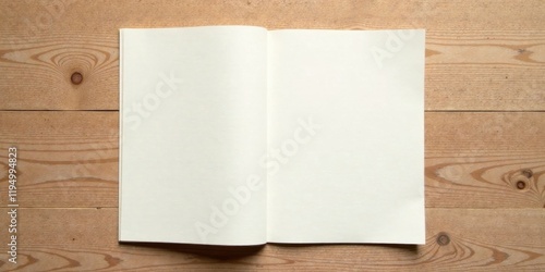 Blank pages of an open book resting on a light wood surface, ready for your ideas and notes.