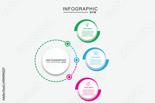 3 Steps Infographics Design Template - Graph, Pie chart, workflow layout, squire diagram, brochure, report, presentation, web design. Editable Vector
