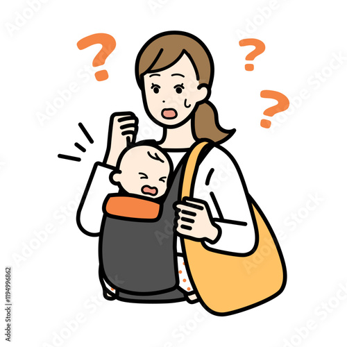 Clip art of woman who goes shopping with baby.
