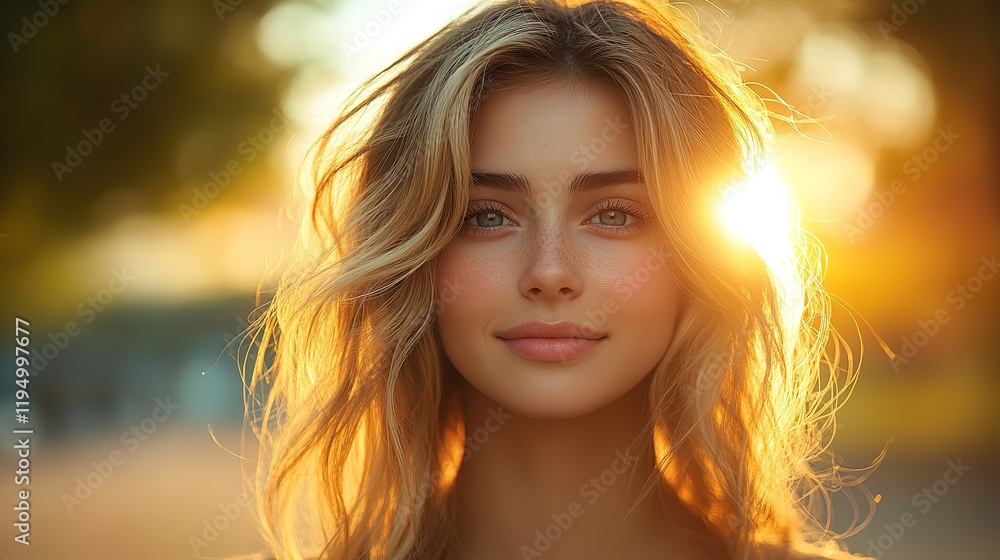 Golden Hour Beauty: A Portrait of Serene Young Woman Golden Hour Beauty: A Portrait of Serene Young Woman