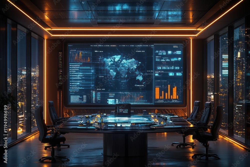 Futuristic Control Room with City View Futuristic Control Room with City View