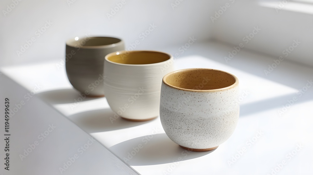 Stylish ceramic cups arranged on a minimalist surface, showcasing earthy tones and smooth textures, perfect for modern decor. Stylish ceramic cups arranged on a minimalist surface, showcasing earthy tones and smooth textures, perfect for modern decor.