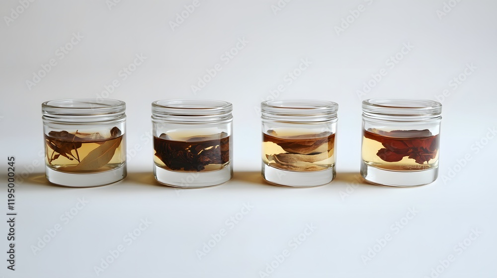 Assorted beverages on display, four clear glasses with layered drinks, highlighting colors and textures, ideal for beverage promotion. Assorted beverages on display, four clear glasses with layered drinks, highlighting colors and textures, ideal for beverage promotion.