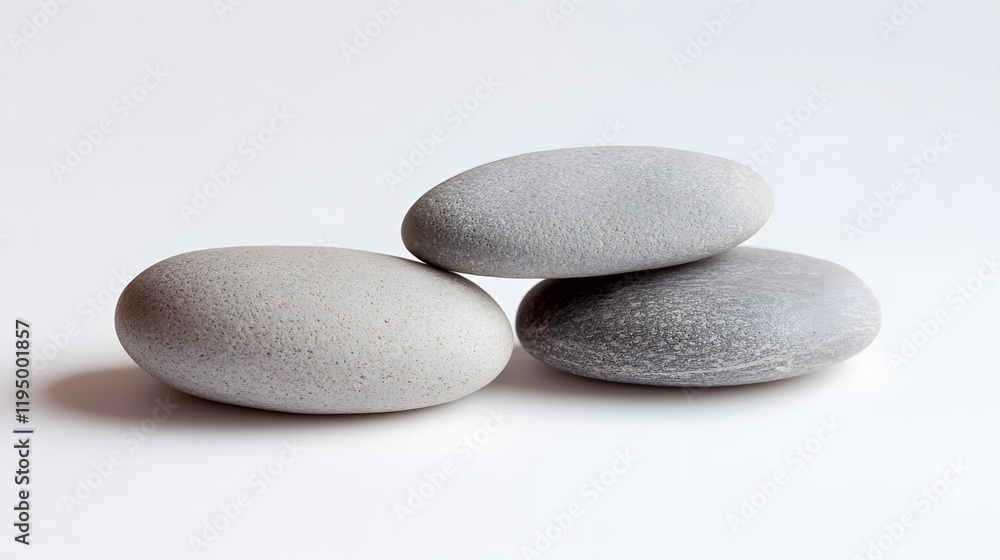 Smooth gray stones arranged artfully, minimalistic design, perfect for relaxation themes, copy-space for branding or text.