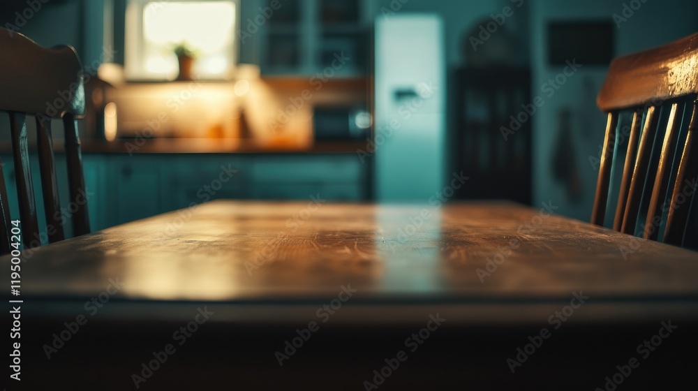 A soft-focus image of a light brown wooden table, set against a modern vintage kitchen backdrop, offering a cozy and nostalgic ambiance. A soft-focus image of a light brown wooden table, set against a modern vintage kitchen backdrop, offering a cozy and nostalgic ambiance.