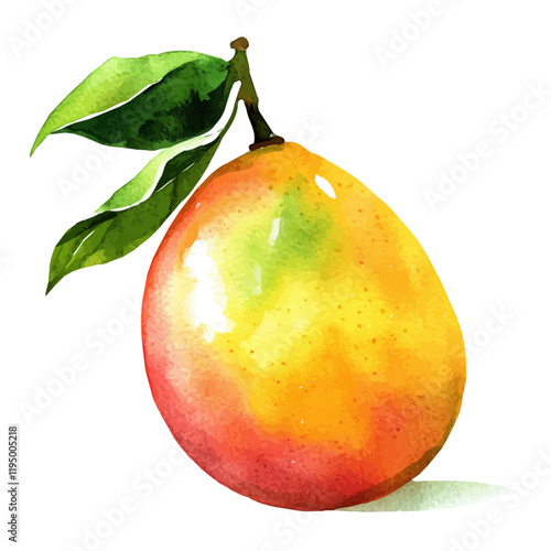 A watercolor drawing of Mango, isolated on a white background. Mango vector.
