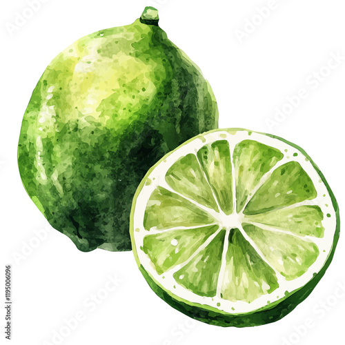 A watercolor painting of Lime, isolated on a white background. Lime vector.

