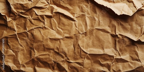 Textured brown crumpled paper background with rich earthy tones and intricate creases occupying the central and lower sections of the image. photo