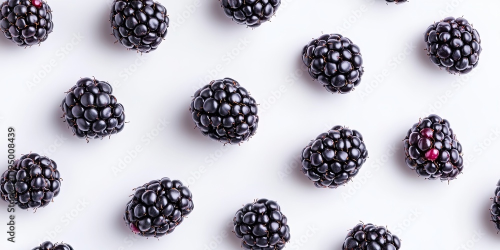Fresh blackberries scattered on a clean white surface viewed from above vibrant dark purple blackberries creating a rich background for text Fresh blackberries scattered on a clean white surface viewed from above vibrant dark purple blackberries creating a rich background for text
