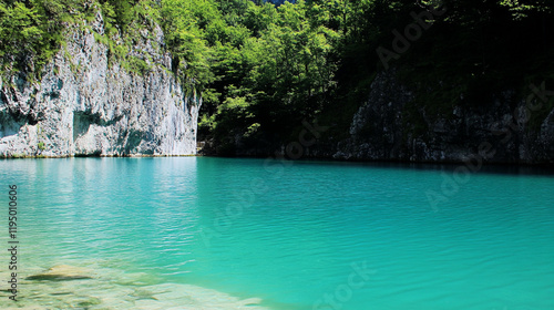 Calm Lake with Mountain View for Peaceful Nature and Scenic Themes photo