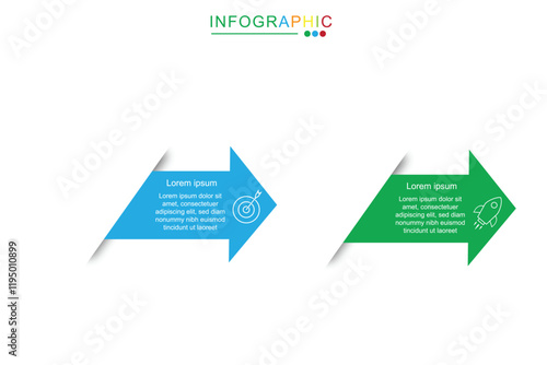 2 step process or option infographic template vector element with icons suitable for web presentation and business information