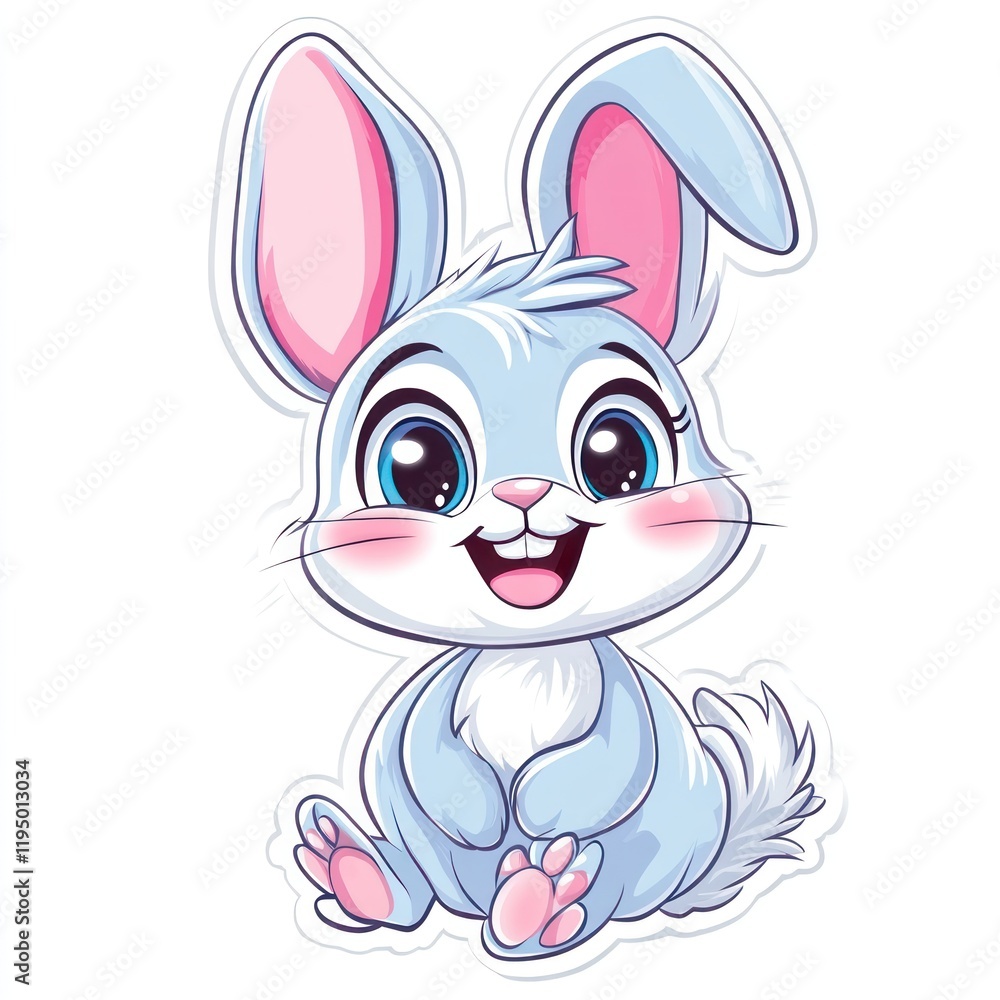 Cute baby bunny sitting, happy expression, white background, children's book illustration Cute baby bunny sitting, happy expression, white background, children's book illustration
