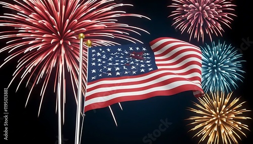 Wallpaper Mural American Flag Waves Proudly Amidst Festive Fireworks Display Torontodigital.ca