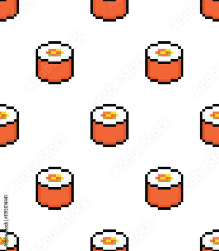 pixel sushi Seamless Pattern vector sushi philadelphia roll background pixel art for 8 bit game