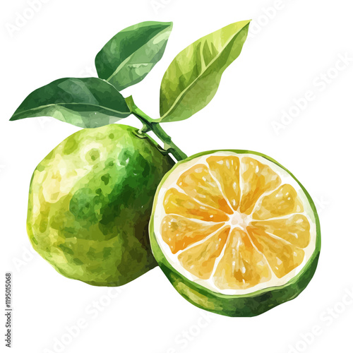 A watercolor of Calamansi, isolated on a white background. Calamansi vector.
