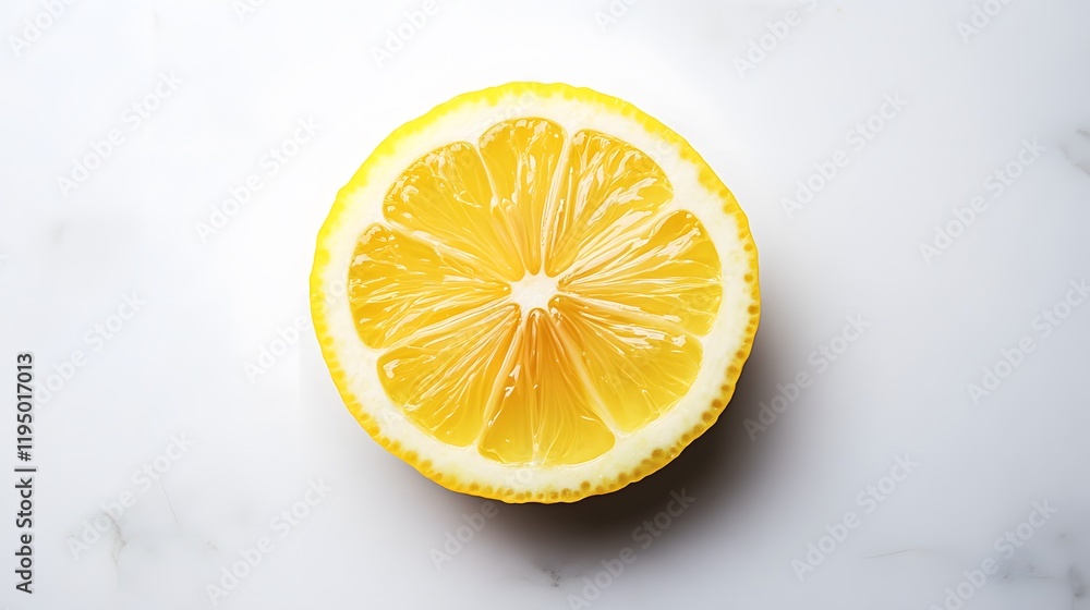 Freshly cut lemon half, vibrant yellow citrus slice on light background, perfect for recipes, drinks, or culinary highlights Freshly cut lemon half, vibrant yellow citrus slice on light background, perfect for recipes, drinks, or culinary highlights
