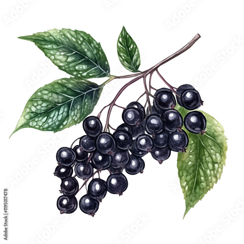 A watercolor of Elderberry, isolated on a white background. Elderberry vector.
