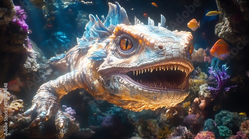 Submarine Lizard: Vibrant Aquatic Reptile in a Coral Reef photo