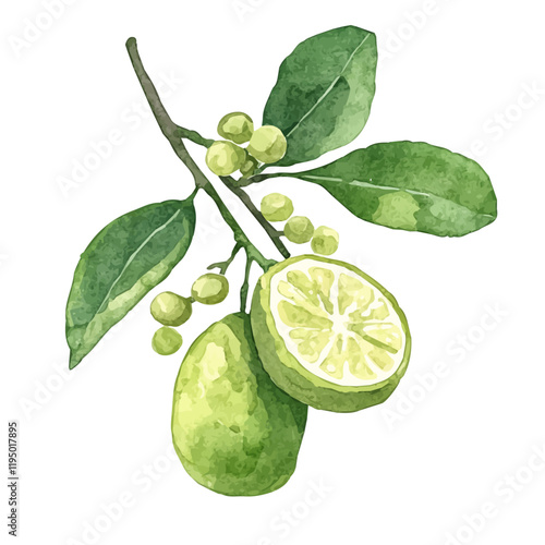 A watercolor of Australian Finger Lime, isolated on a white background. Australian Finger Lime vector.
